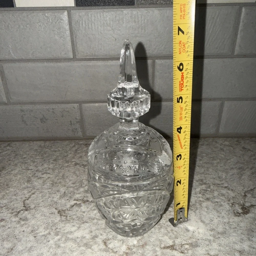 Vintage Clear Cut Glass Covered Sugar Bowl Candy Dish W lid 7 In Floral Etched